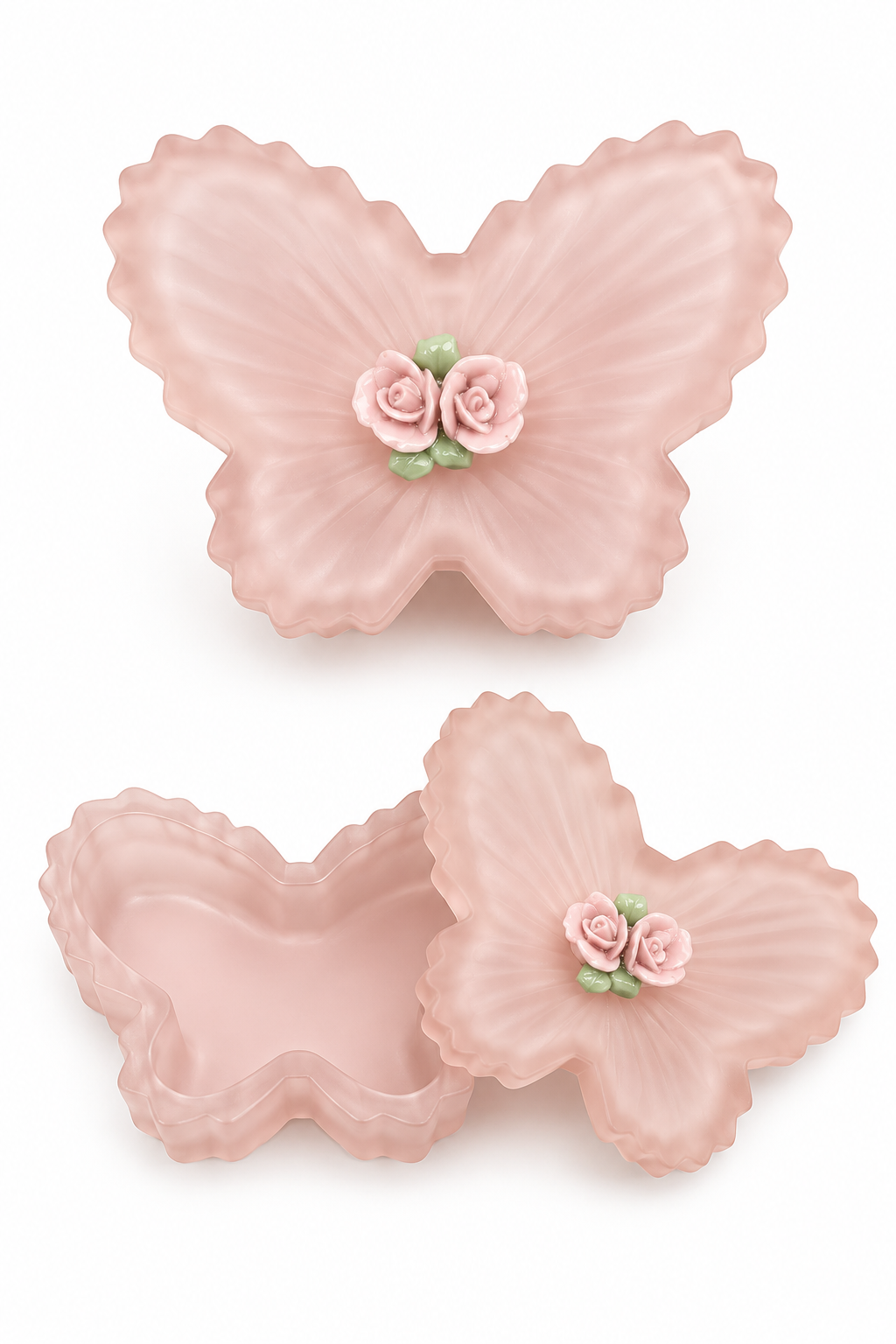 Vintage Pink Butterfly Trinket Dish | Rose Floral Jewelry Dish