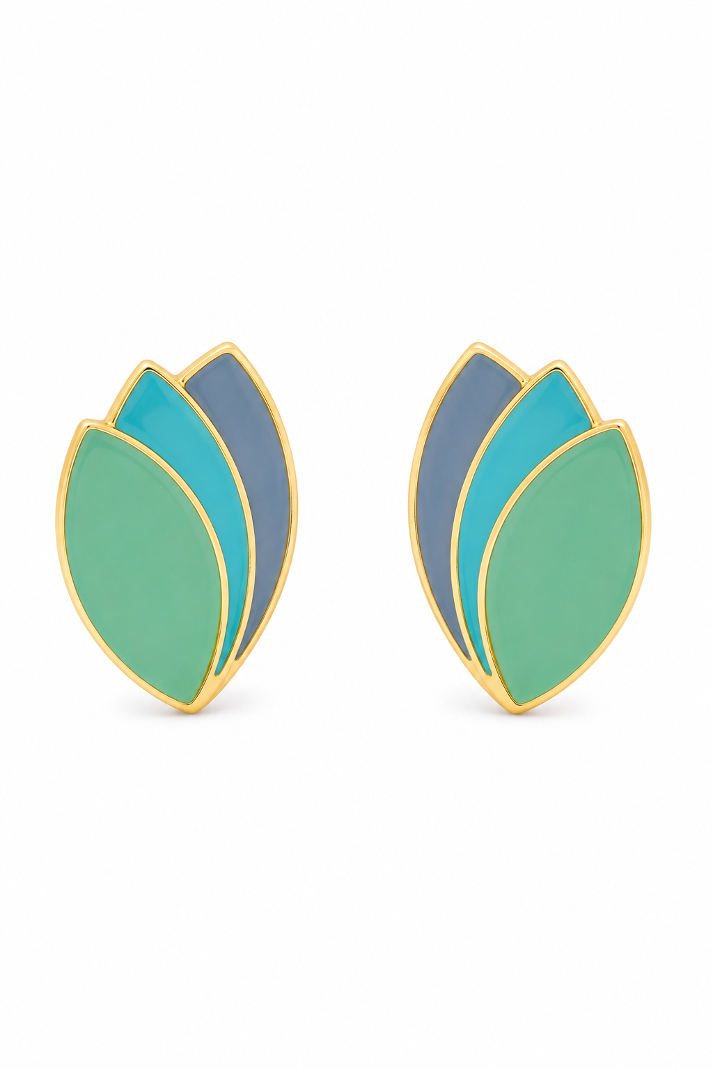 Vintage 1980s Avon “Paradise Colors” Green & Blue Enamel Stud Earrings – Gold Tone | 1.25”