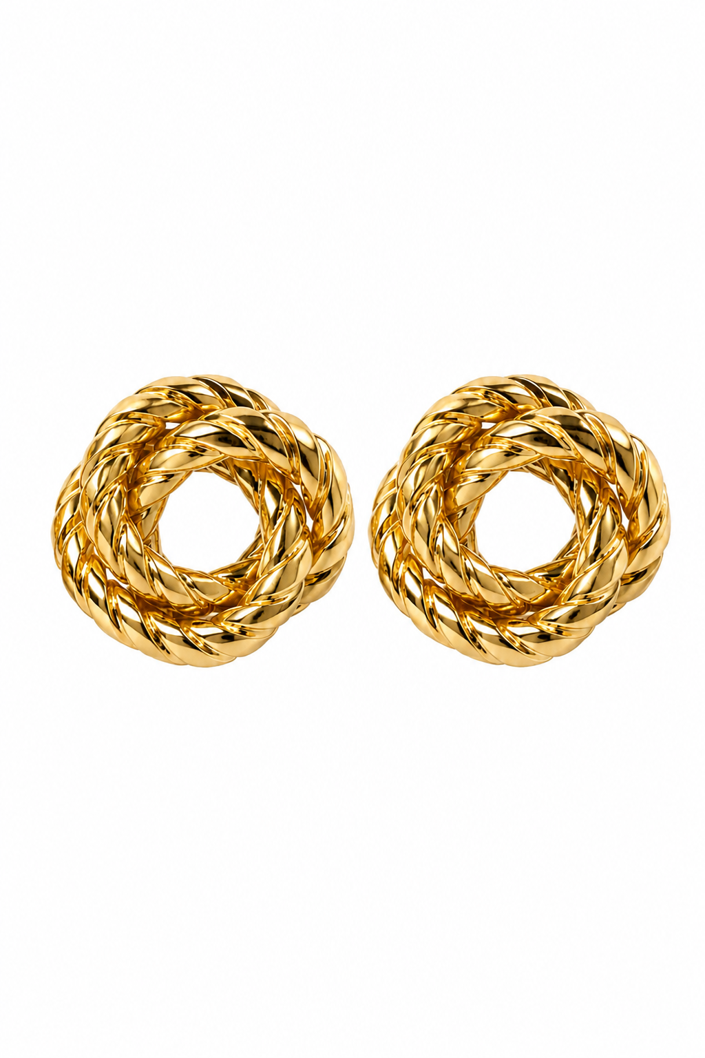 Vintage 1980s Gold-Tone Sculptural Rope Knot Statement Stud Earrings
