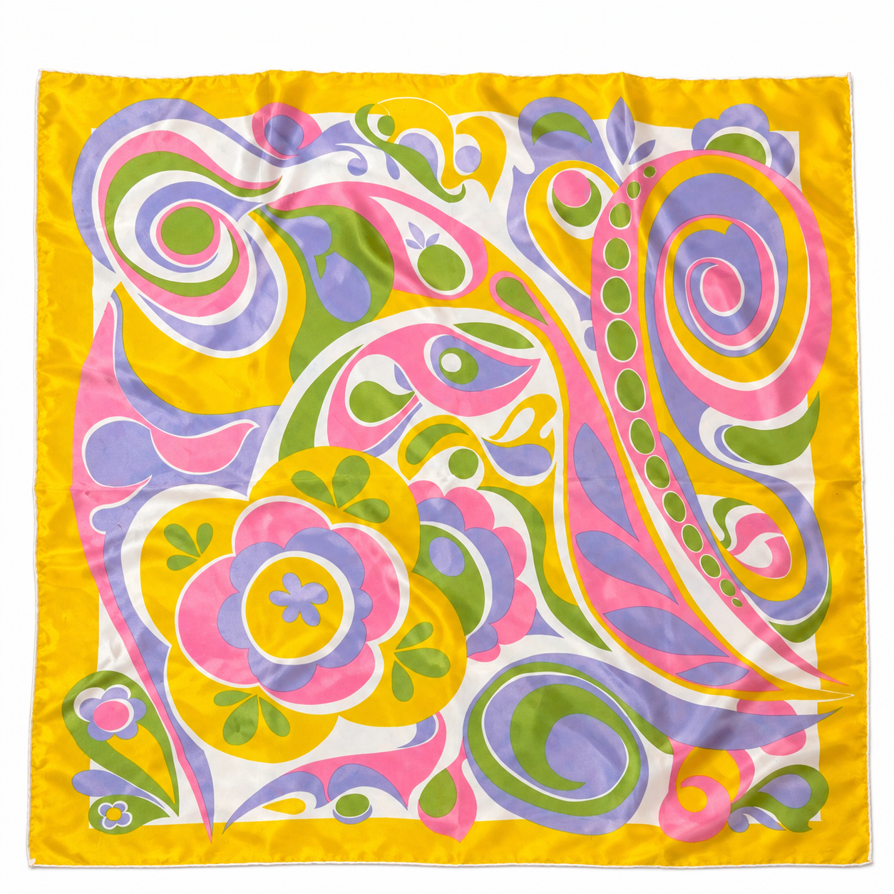 Vintage Floral Statement Scarf | Bright Retro Mod Accessory | Pink Yellow & Lavender