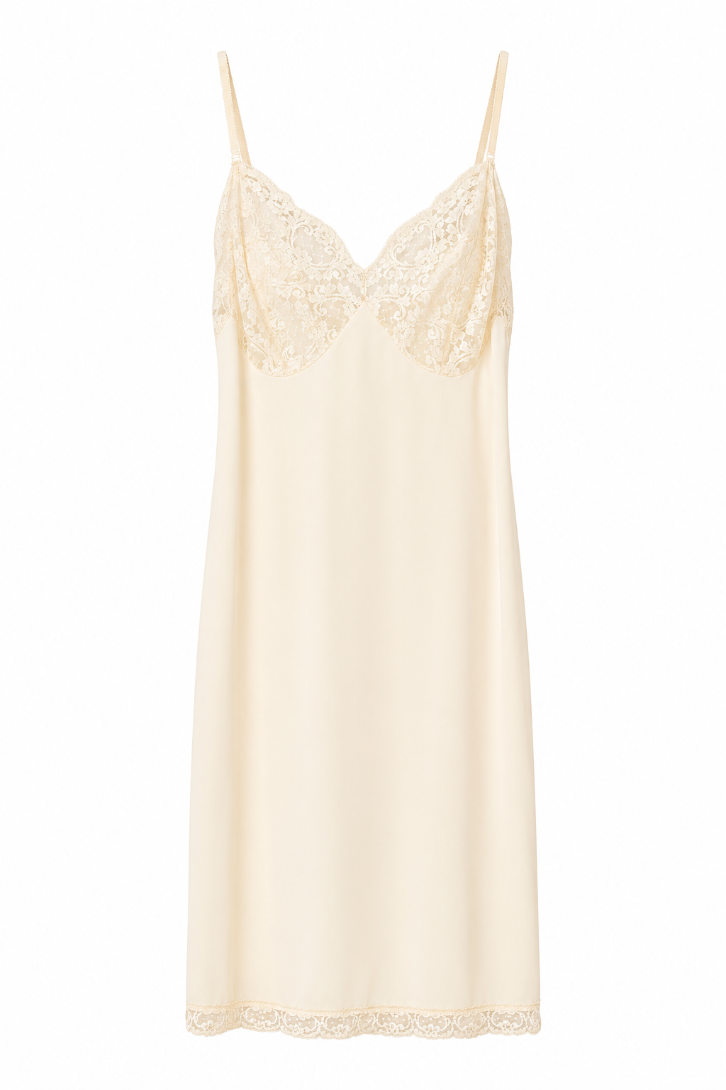 Vintage Ivory Lace Full Slip | Union Made USA Lingerie | Sheer Lace Bust | Size Small