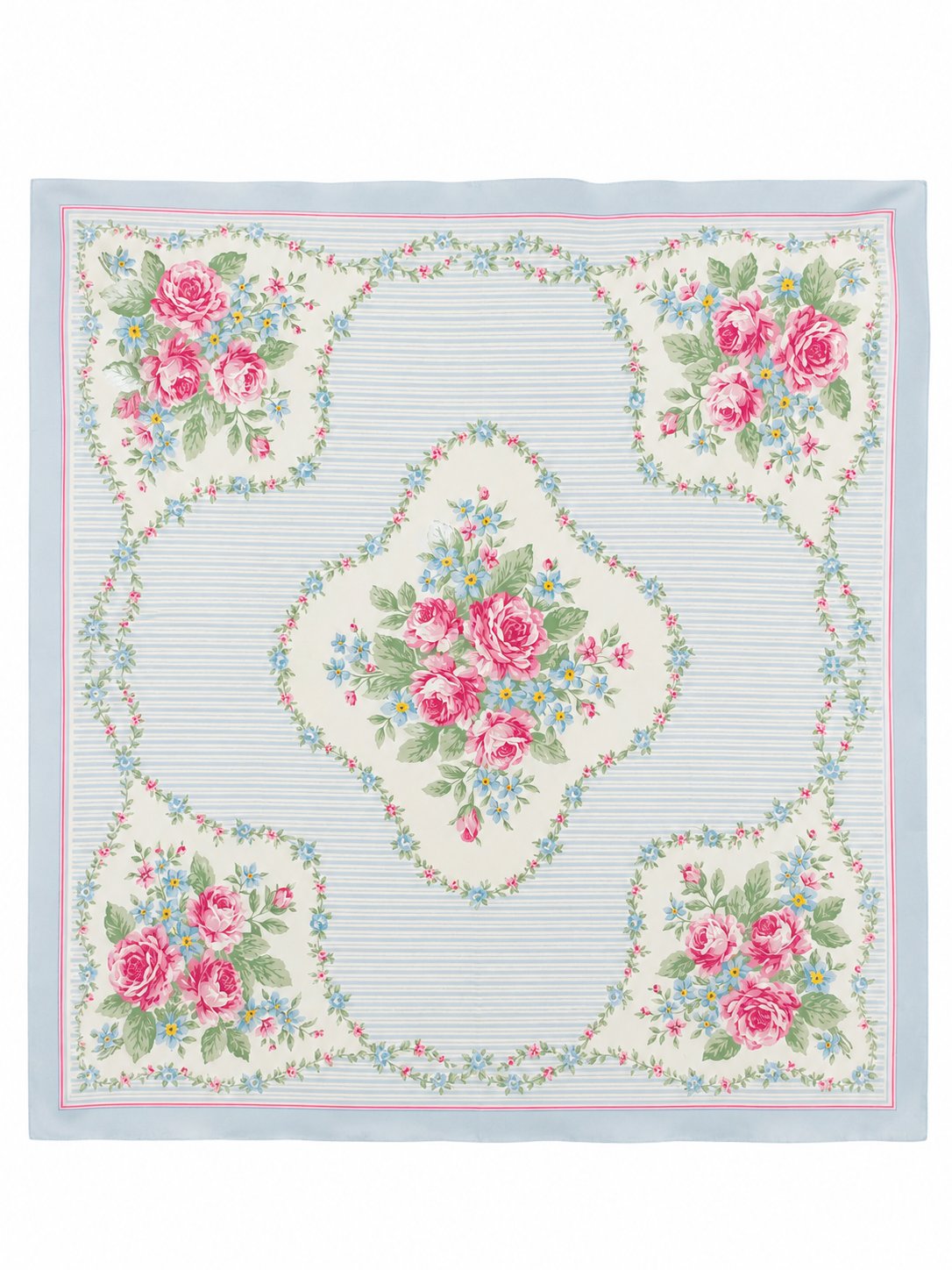 Vintage 1989 Avon Cottagecore Pink Rose & Blue Floral Scarf