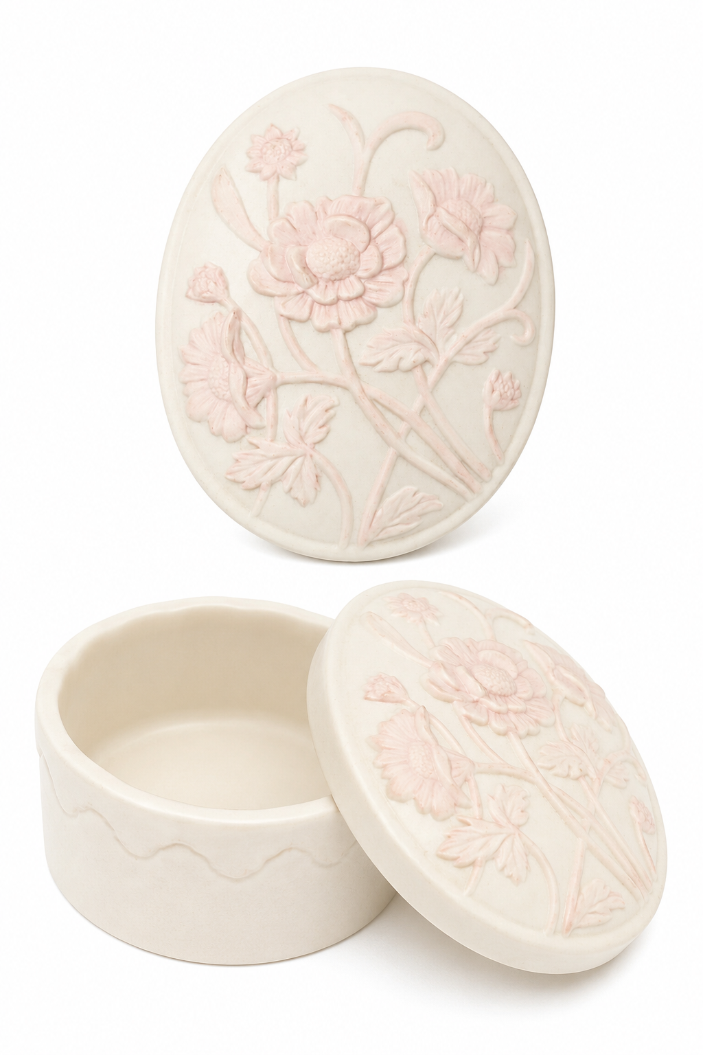 Vintage Fine Porcelain Floral Trinket Box with Lid | Pink Embossed Jewelry Box | Vanity Keepsake