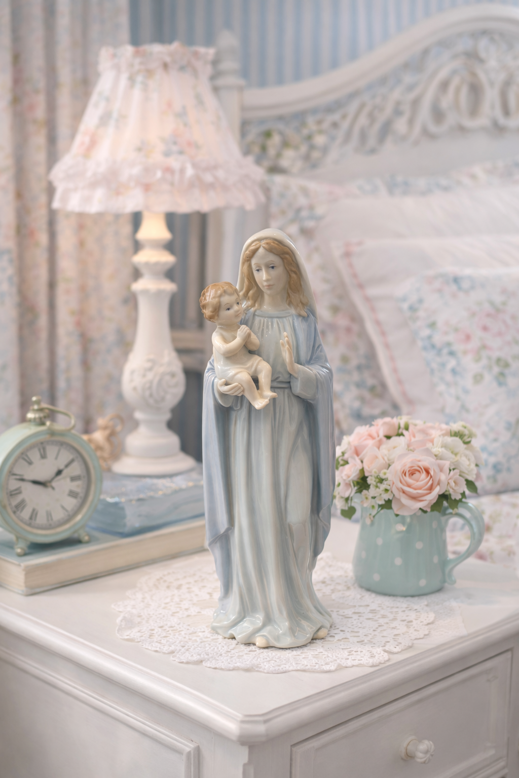 Vintage 1980s Madonna & Child Figurine | Virgin Mary with Baby Jesus Statue