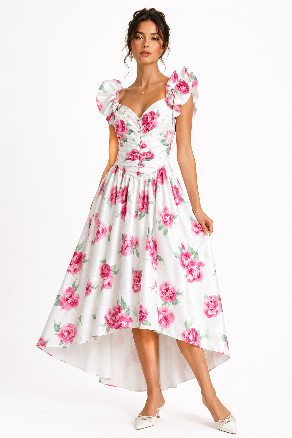 Vintage 1980s Pink Rose High-Low Gown | Romantic Floral Party Dress | Size Small