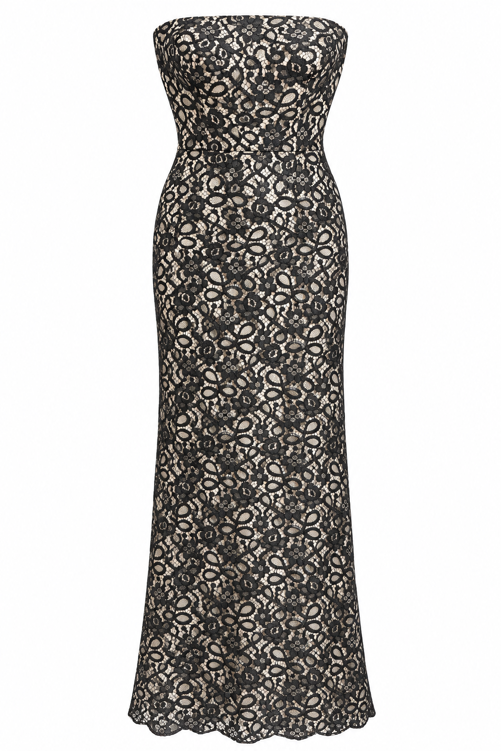 Vintage Black & Ivory Lace Strapless Formal Gown – Made in USA | Size 4