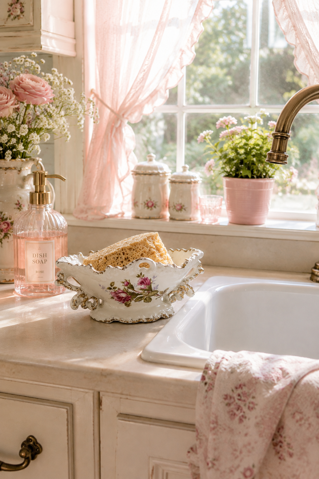 Vintage 1950s Pink Rose Porcelain Decorative Dish – Romantic Gold Accent Bowl