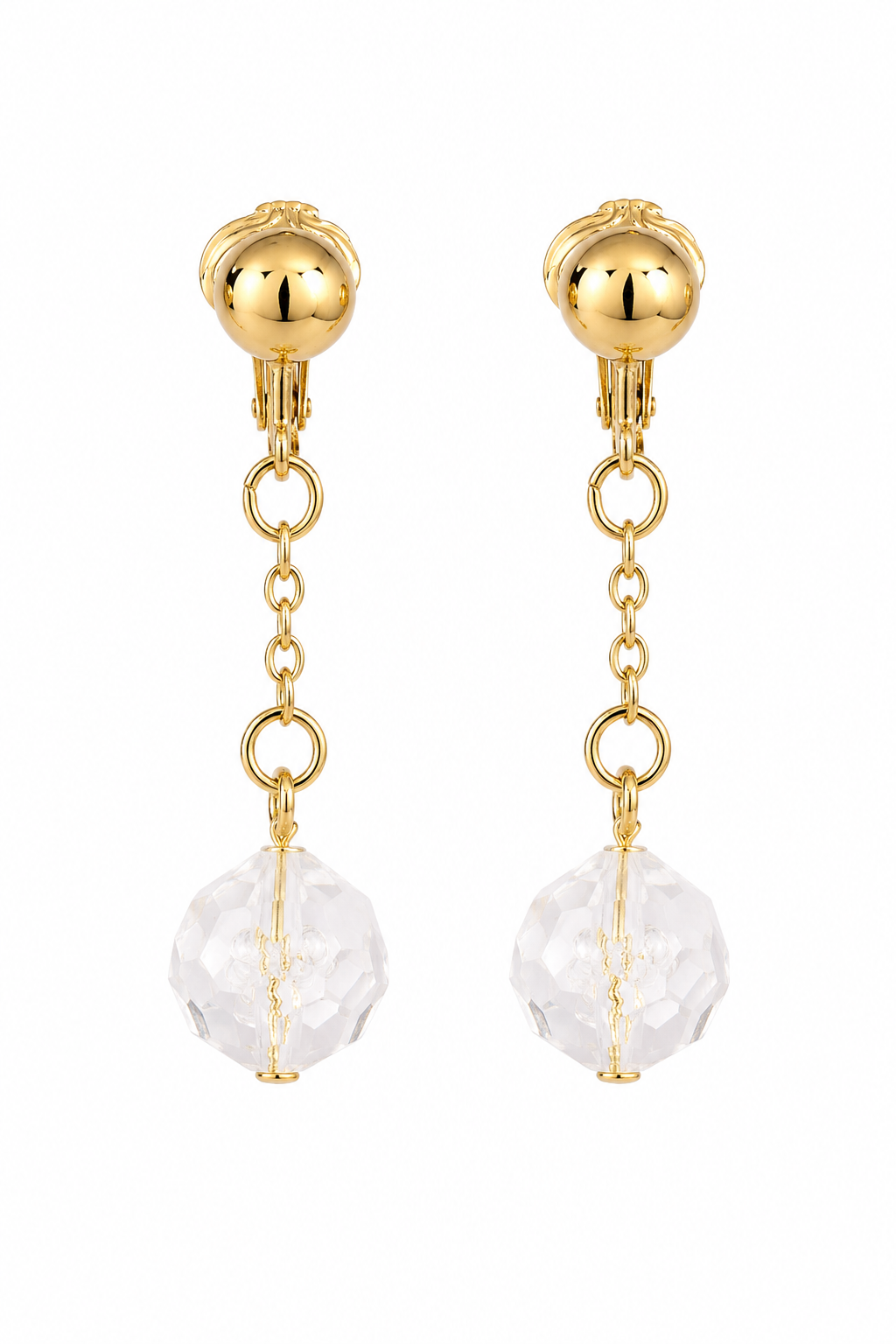 Vintage 1976 Sarah Coventry “Golden Ice” Crystal Drop Clip-On Earrings Gold Tone Dangle | 1.5”