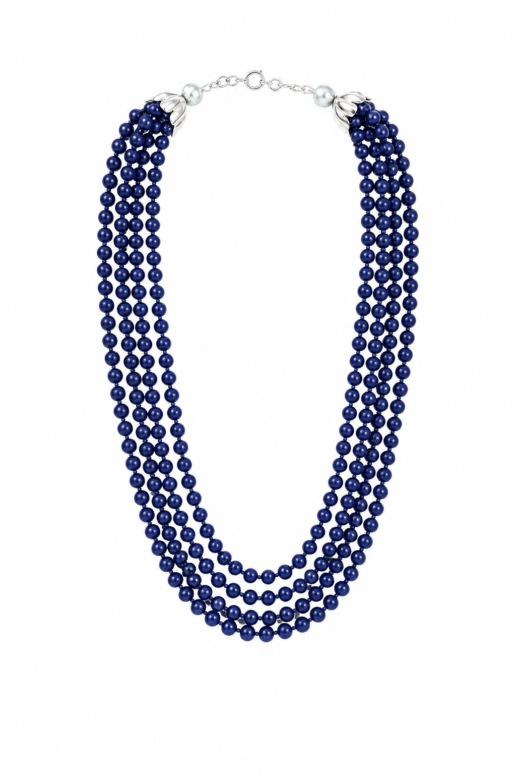 Vintage Dark Navy Blue Multi-Strand Beaded Necklace | Elegant Statement Necklace | Classic Costume Jewelry