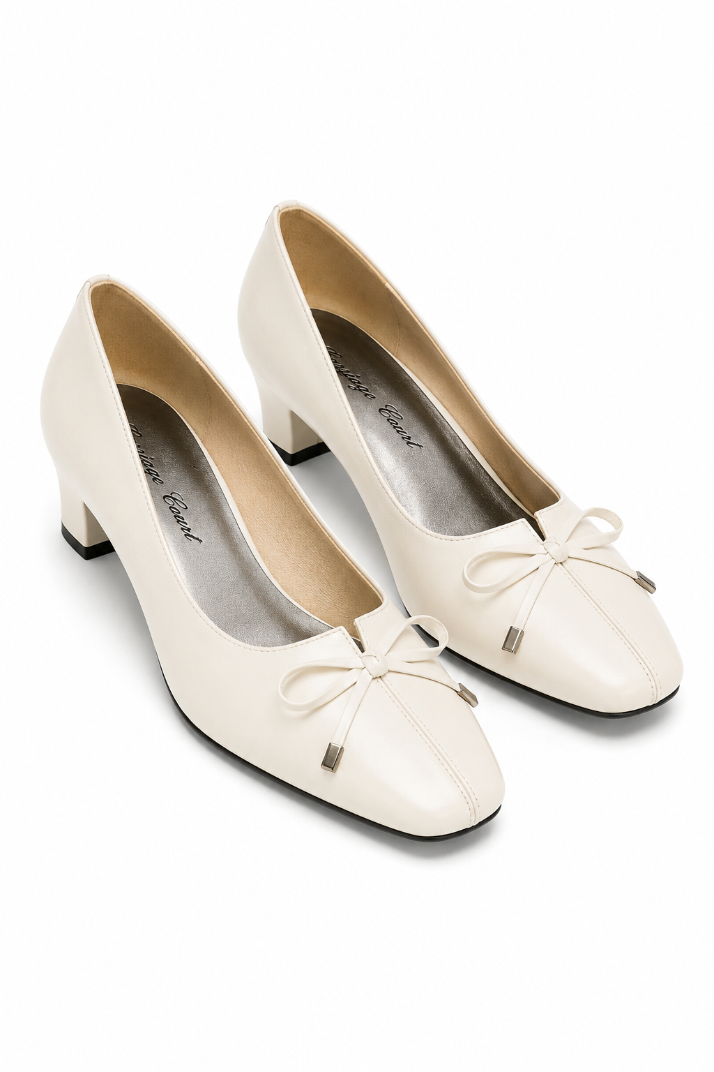 Vintage Carriage Court Ivory Bow Heels | Feminine Vintage Pumps | Cottagecore Bridal Shoes | Size 7