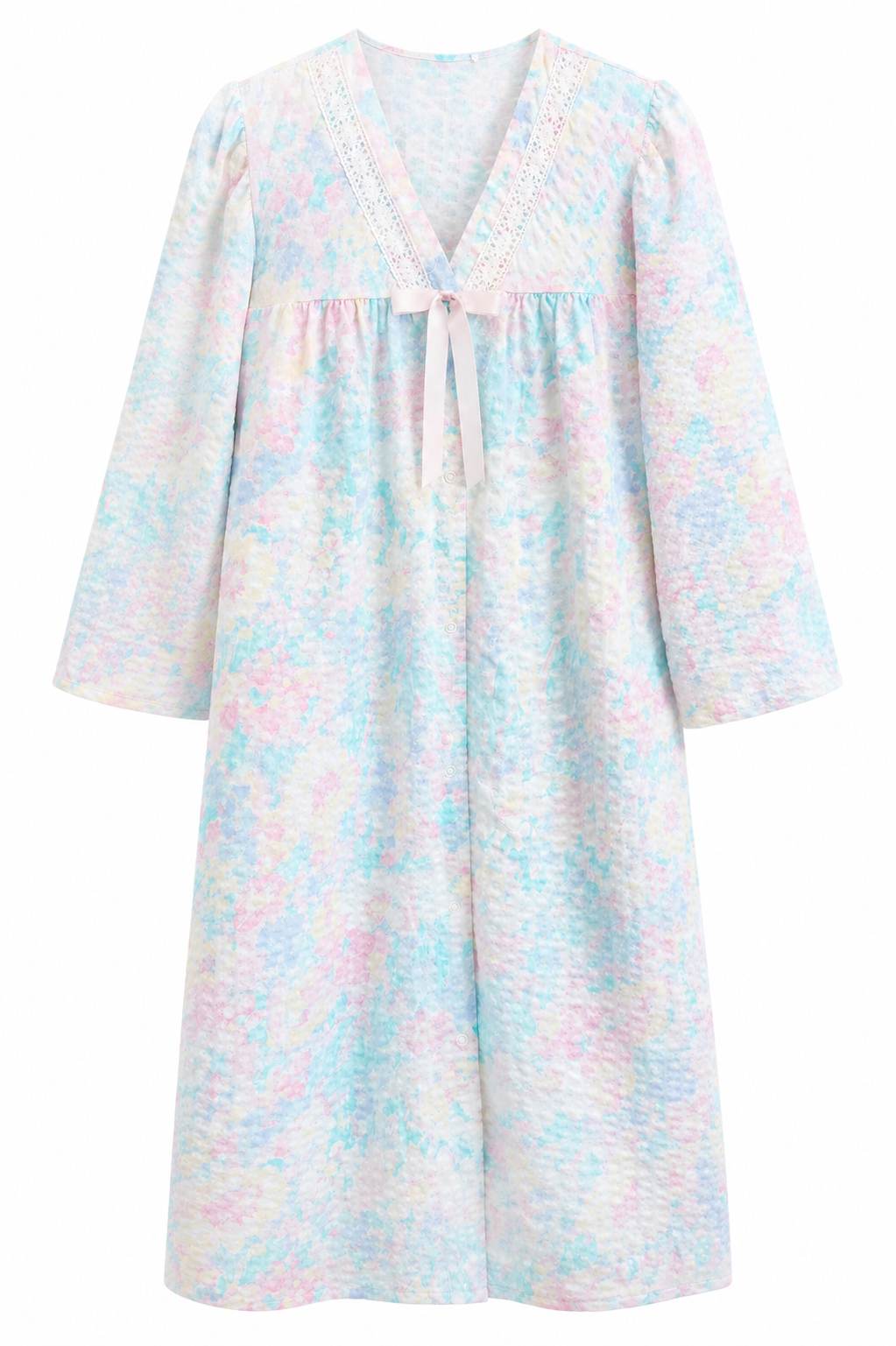 Vintage Floral Housecoat Duster Robe – Pastel Cottagecore Lounge Coat | Union Made USA | Size Large