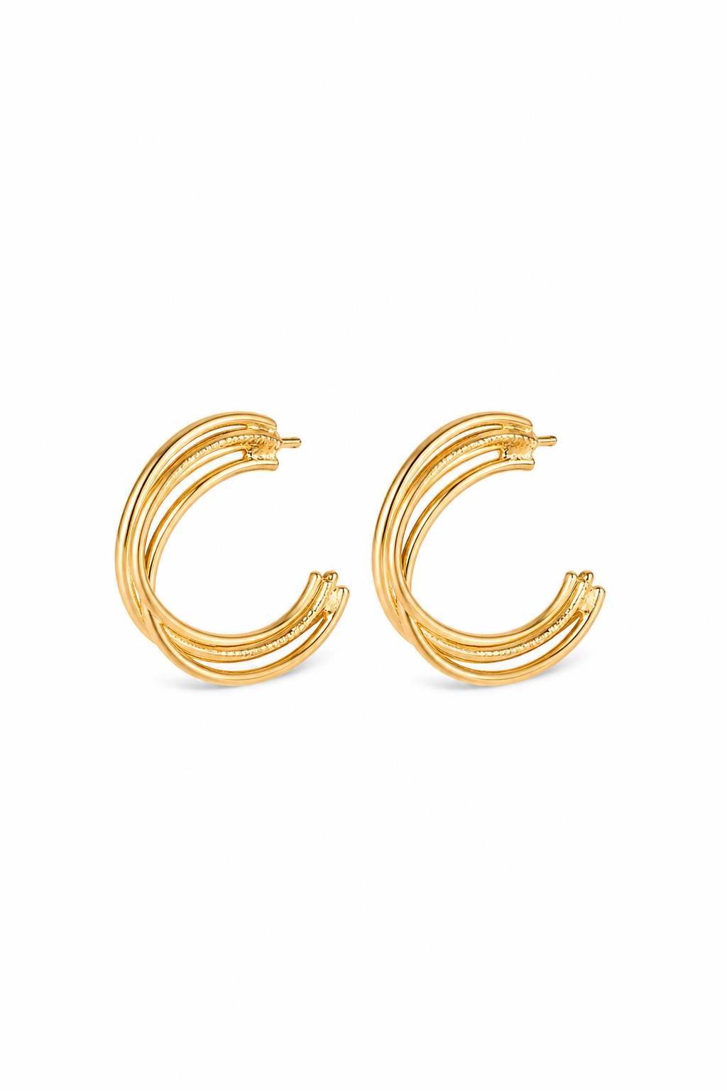 Vintage Gold Tone Layered Hoop Stud Earrings