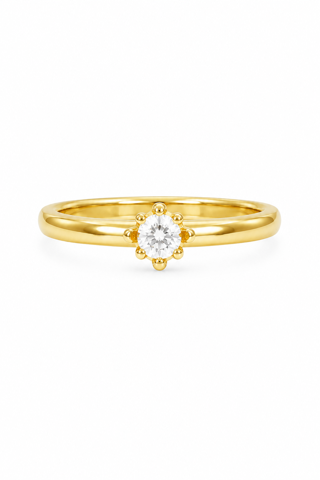 Vintage Yellow Gold-Tone Faux Diamond Solitaire Starburst Ring 8.5