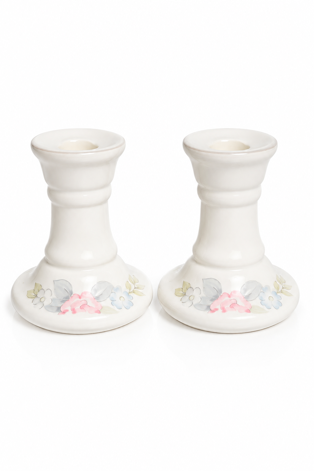 Vintage Pfaltzgraff Floral Ceramic Candle Holders – Set of 2 Pastel Pink & Blue Cottage Candle holders