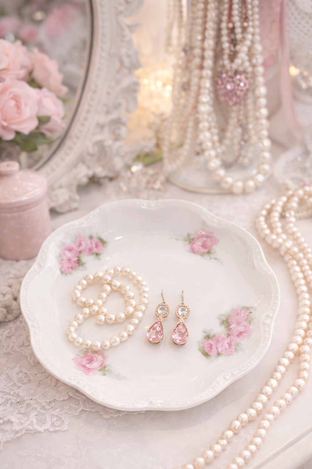 “Petite Assiette Rosée” Vintage Pink Rose Trinket Plate | Petite Jewelry Dish