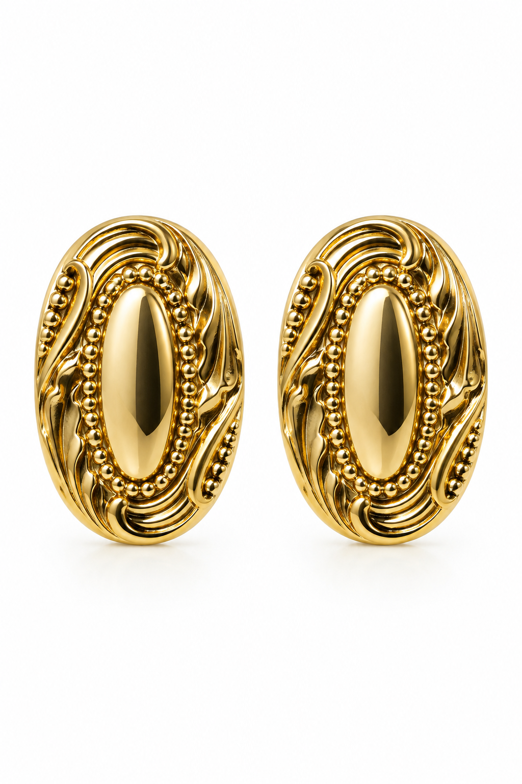 Vintage 1980s Gold-Tone Oval Scroll Statement Stud Earrings