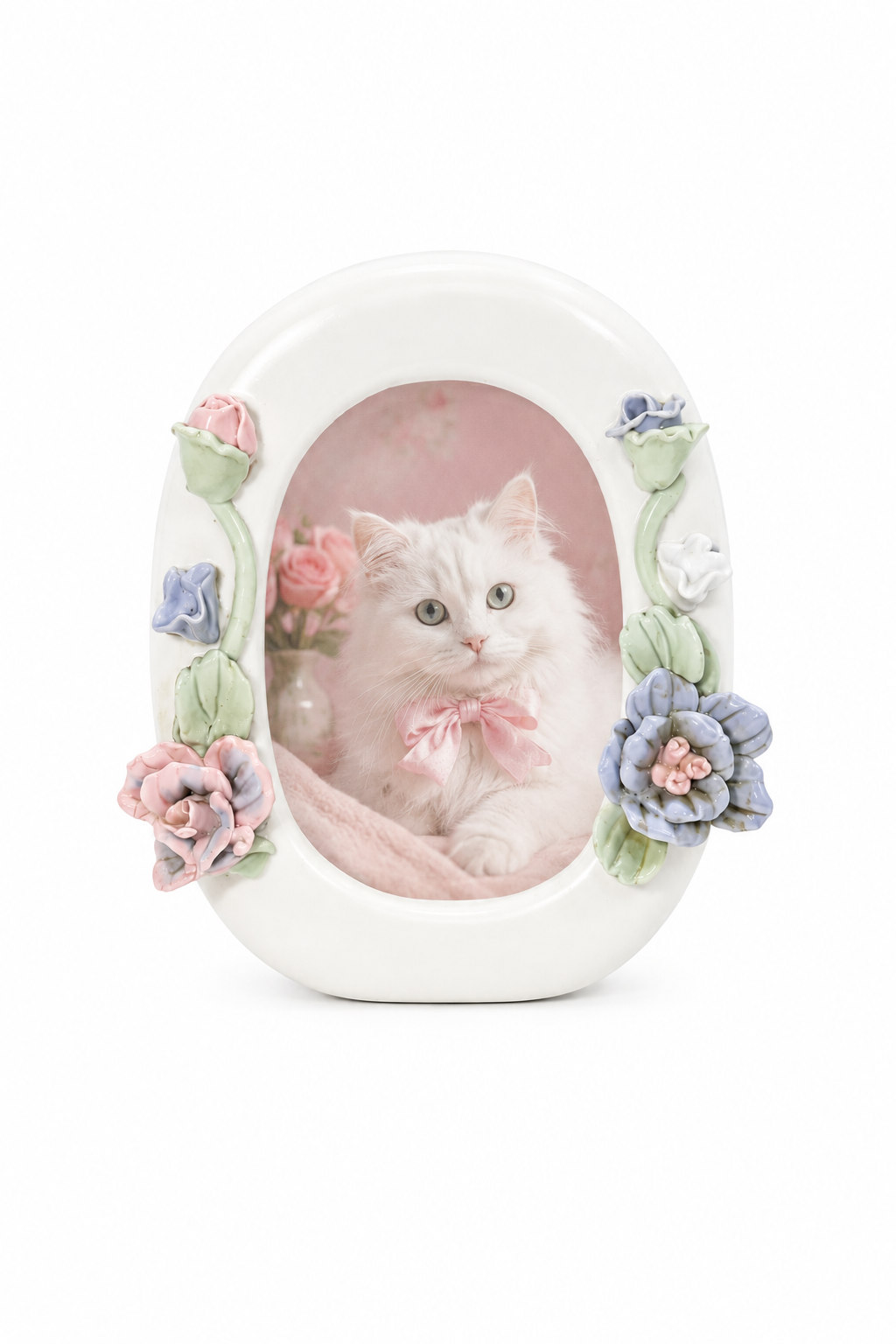 Vintage Pastel Floral Porcelain Picture Frame | Cottagecore Photo Frame | Romantic Rose Décor