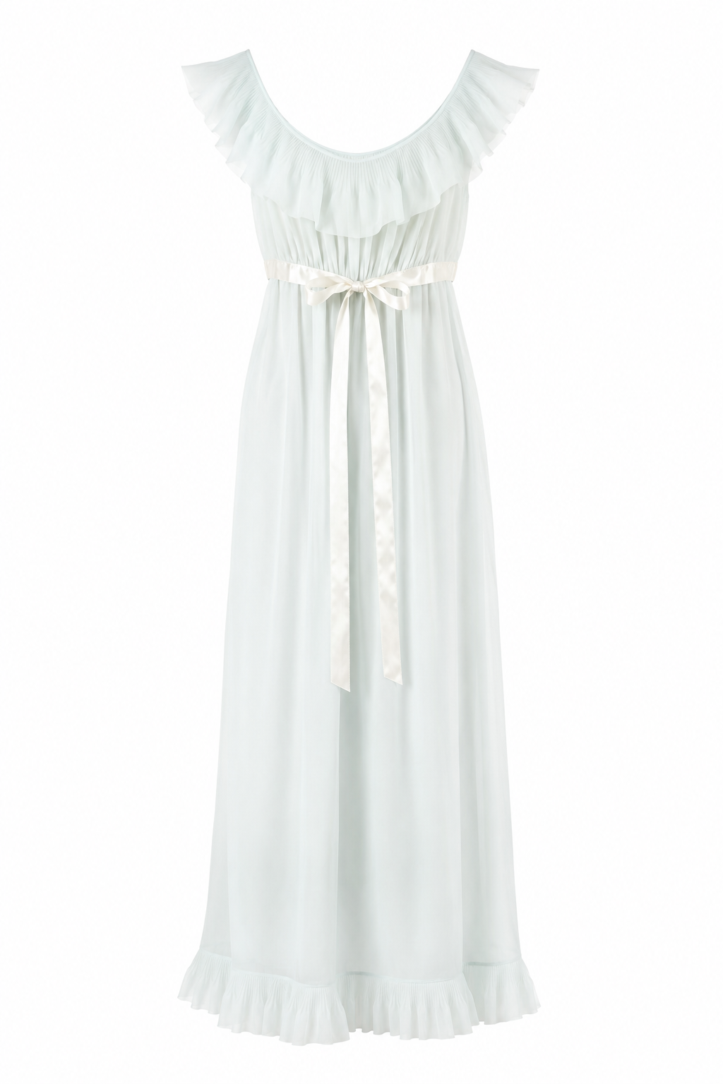 Vintage Vanity Fair Long White Nylon Nightgown – Ruffle Trim & Satin Ribbon | Made in USA | Size 32 | XS/S