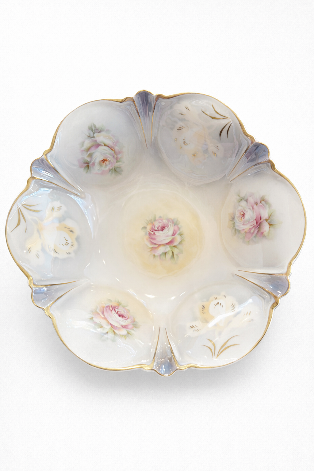 Antique Early 1900s Bavaria Germany Hand-Painted Rose Bowl | Porcelain Serving Bowl