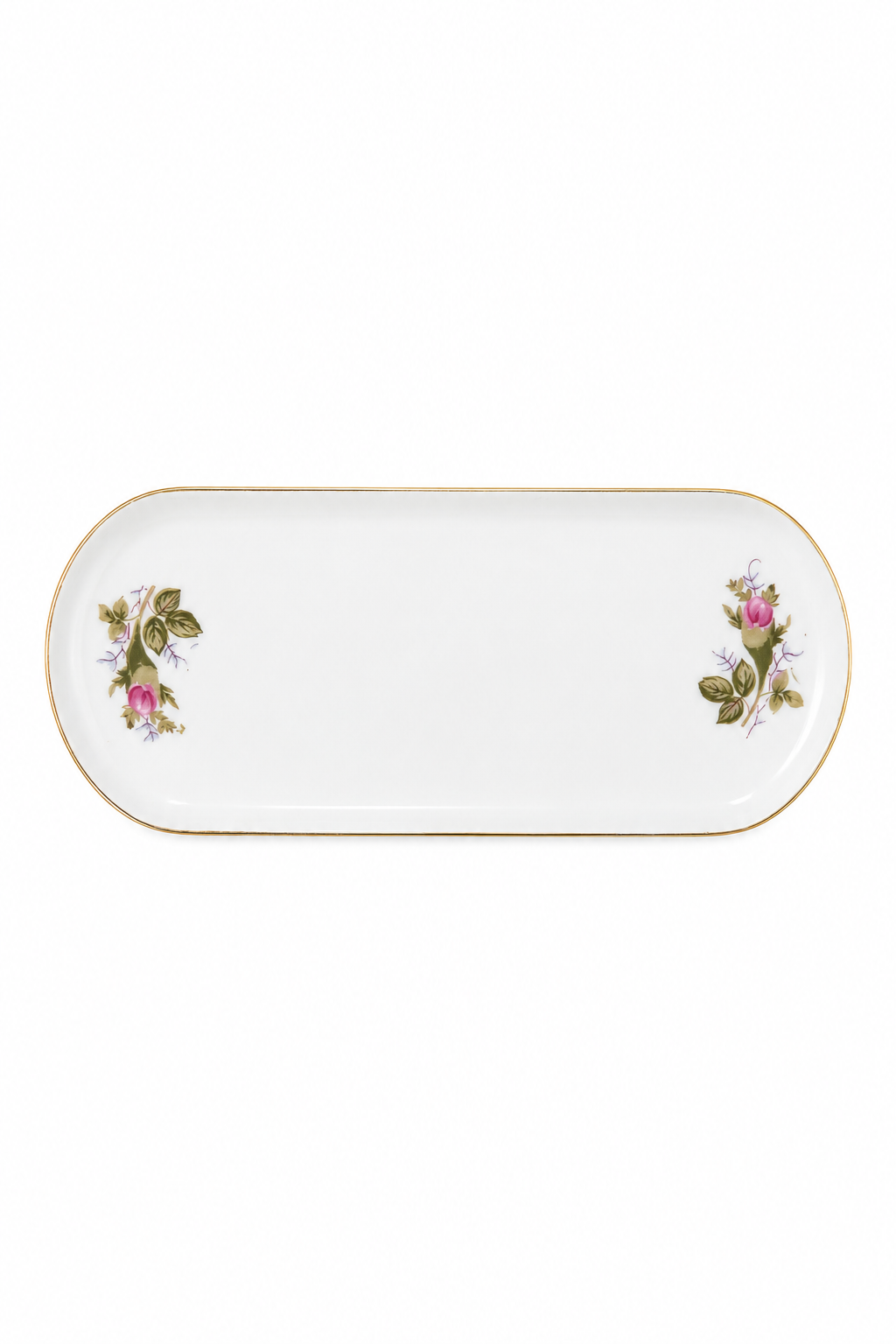 Vintage 1950s Pink Rose Porcelain Vanity & Jewelry Tray – Gold Trim