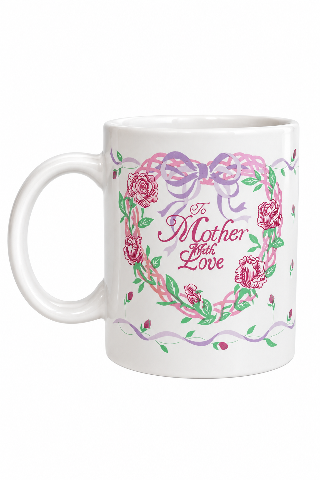 Vintage 1990 “To Mother With Love” Pink Rose Heart Coffee Mug