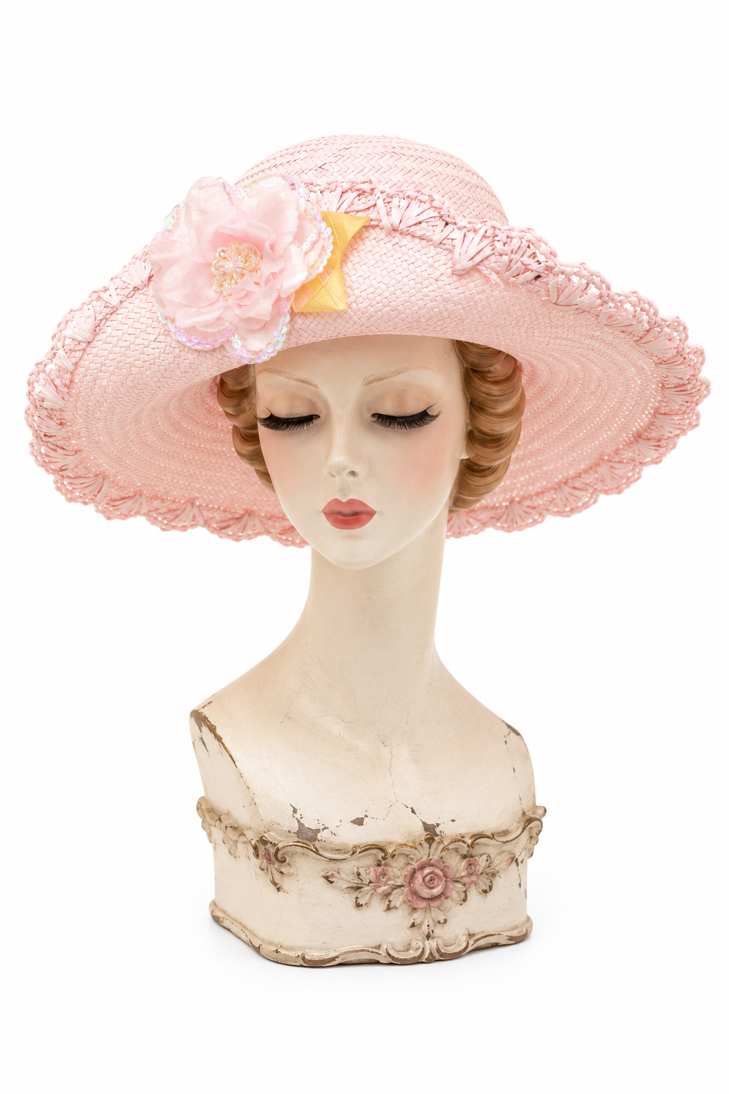 Romantic Pink Floral Wide-Brim Hat – Vintage-Inspired Cowgirl Hat