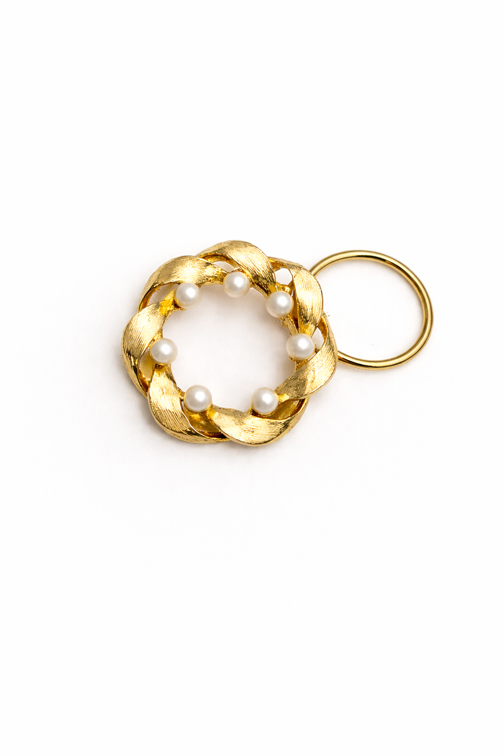 1950s Vintage Gold-Tone Pearl Scarf Ring/Clip | Textured Woven Design