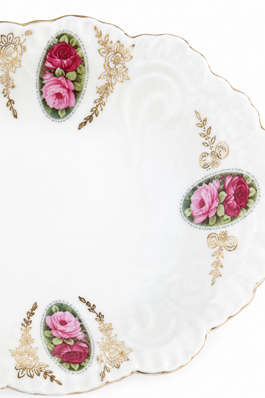 Antique Bavaria Porcelain Serving Platter | Floral Rose Vanity Tray | Gold Trim Relish Dish | 12.5” Decorative Plate