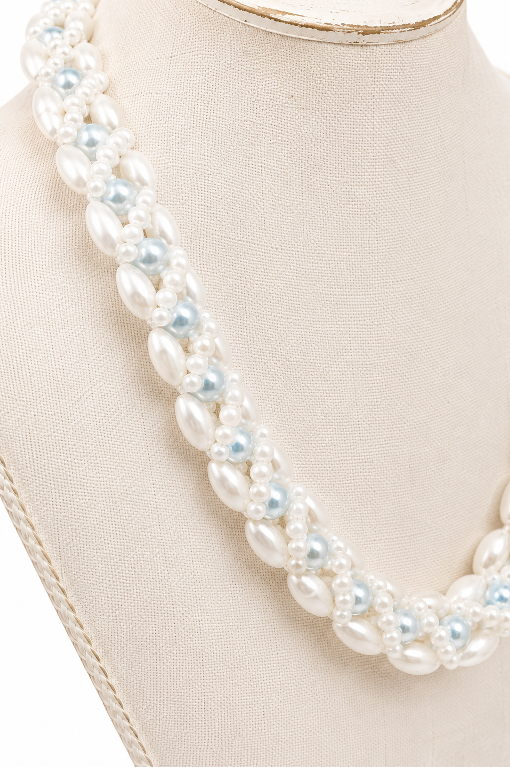 Vintage Mid-Century White & Baby Blue Pearl Beaded Necklace | 1950s Long Statement Necklace | 34” Pearl Necklace