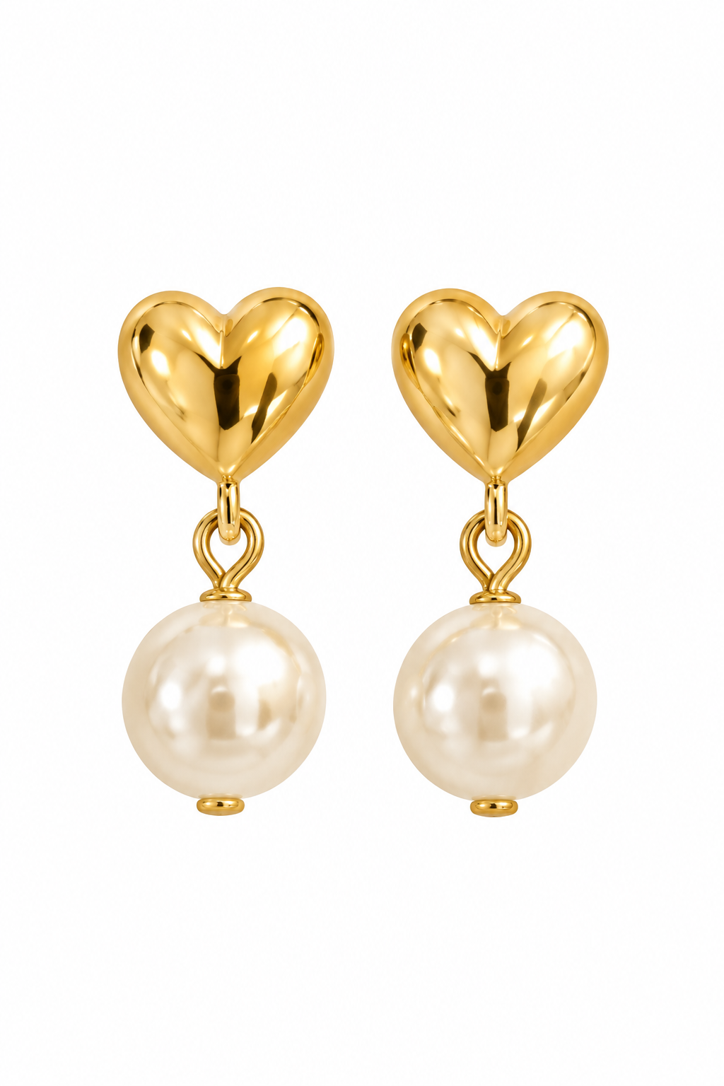 Romantic Gold-Tone Heart & Faux Pearl Drop Stud Earrings | Elegant Feminine Statement Jewelry