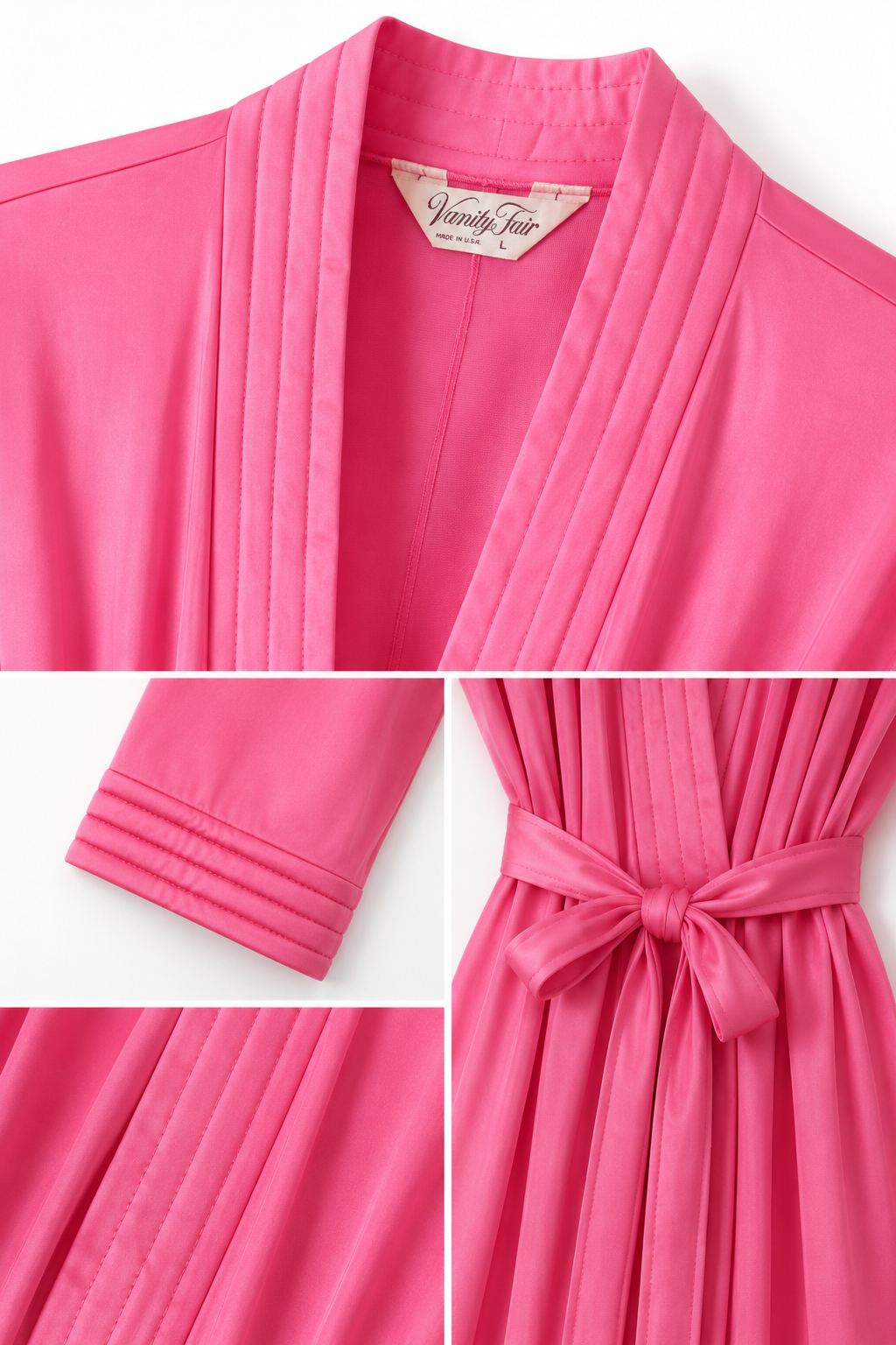 Vintage Vanity Fair Hot Pink Lounge Robe | Classic Belted Housecoat | Size Large