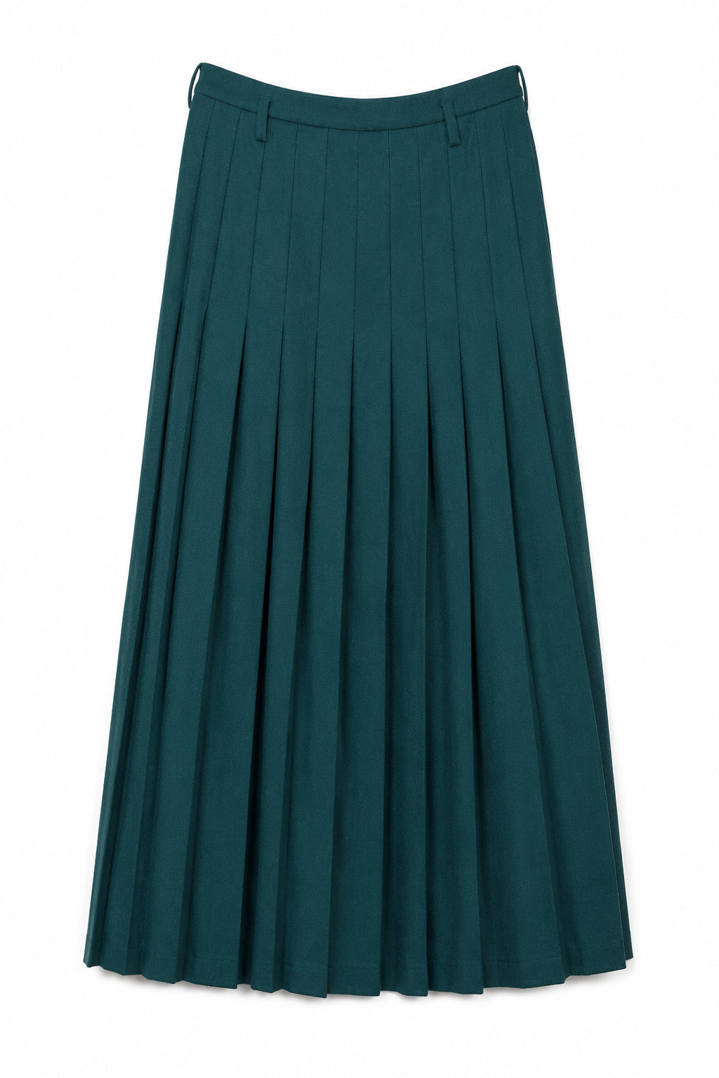Vintage 1980s Ellen Tracy Forest Green Pleated Wool Maxi Skirt – 100% Pure Wool | Size 12