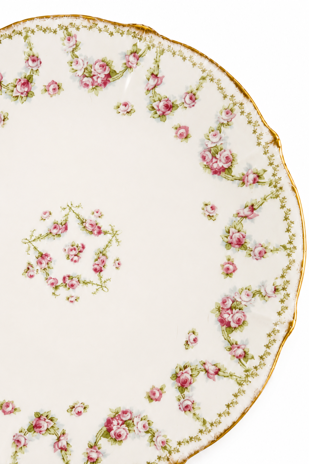 Antique Limoges France Pink Rose Floral Chop Plate | Large 12⅜” Serving Platter | Gold Trim | Wall Décor