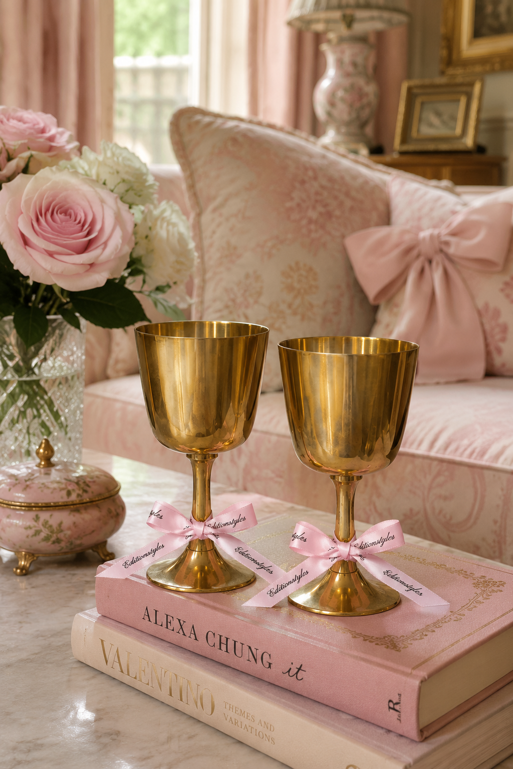 Vintage Solid Brass Goblets | Set of 2 | 5.5” Tall | Gold Brass Wine Cups | Chalice Glasses | Cottage & English Country Décor