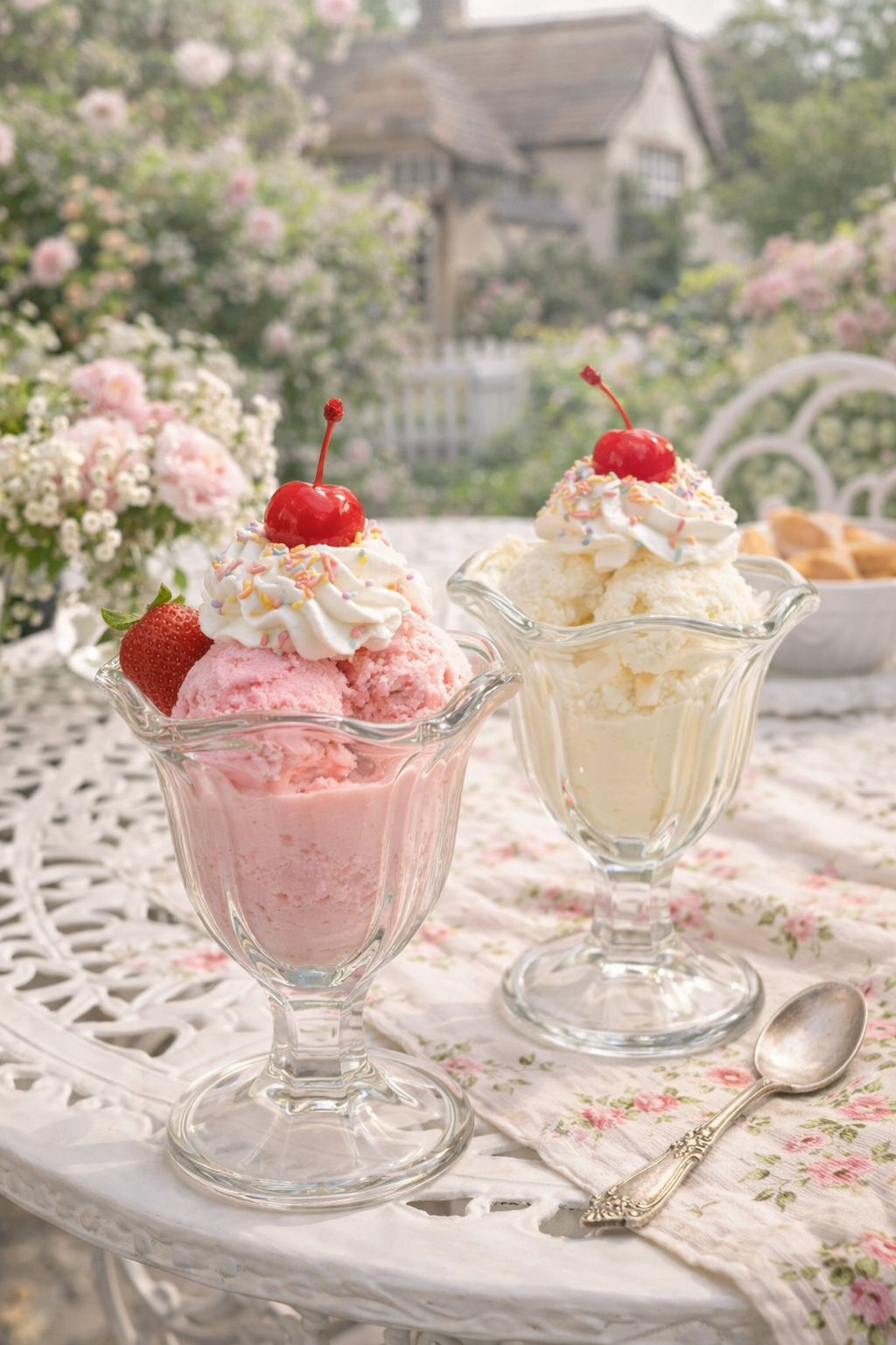 Set of 2 Vintage Ice Cream Glass Cups | Classic Dessert Sundae Glasses