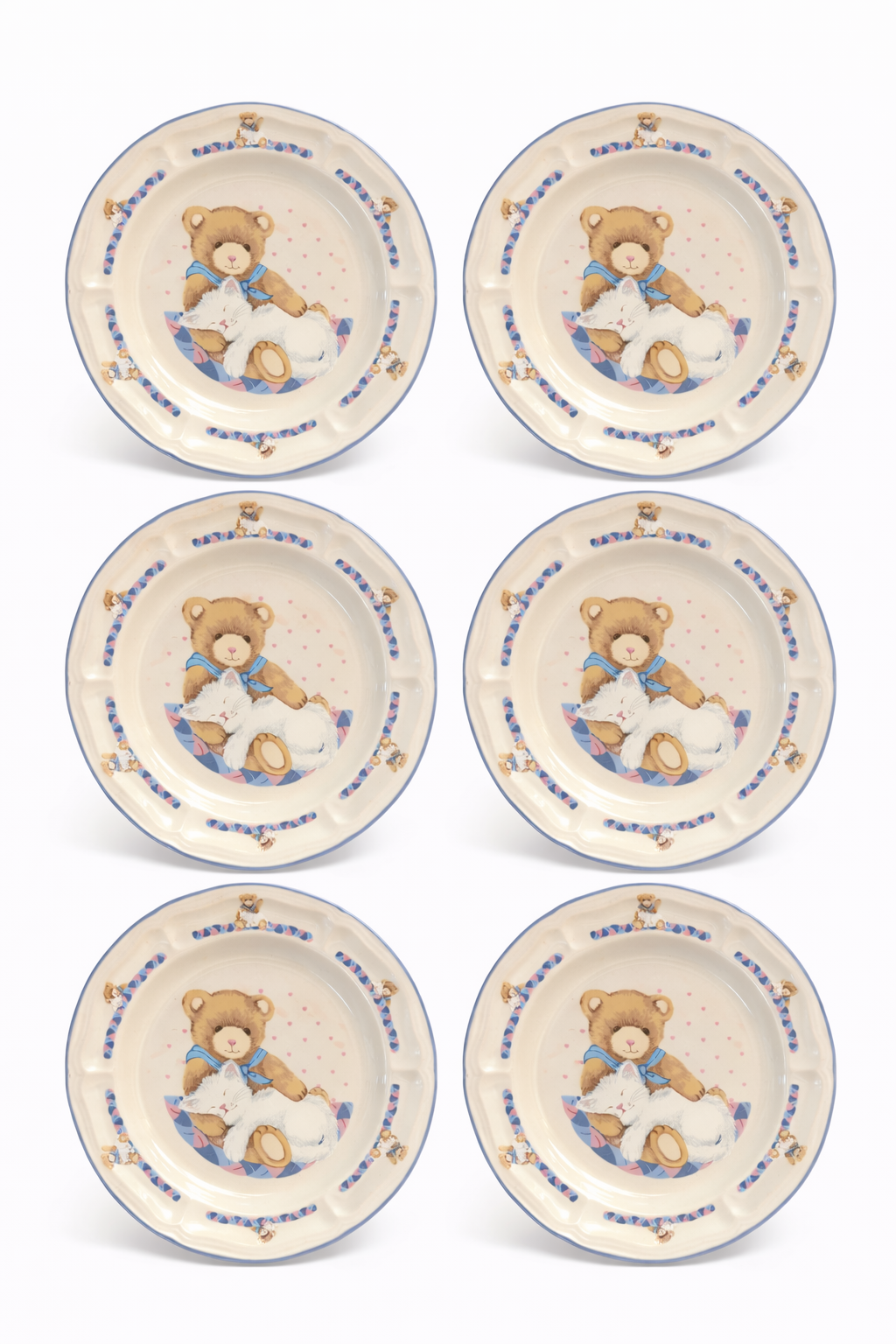 Tienshan Stoneware “Beren Cat” Plate | Vintage Teddy Bear & Kitten Children’s Plate