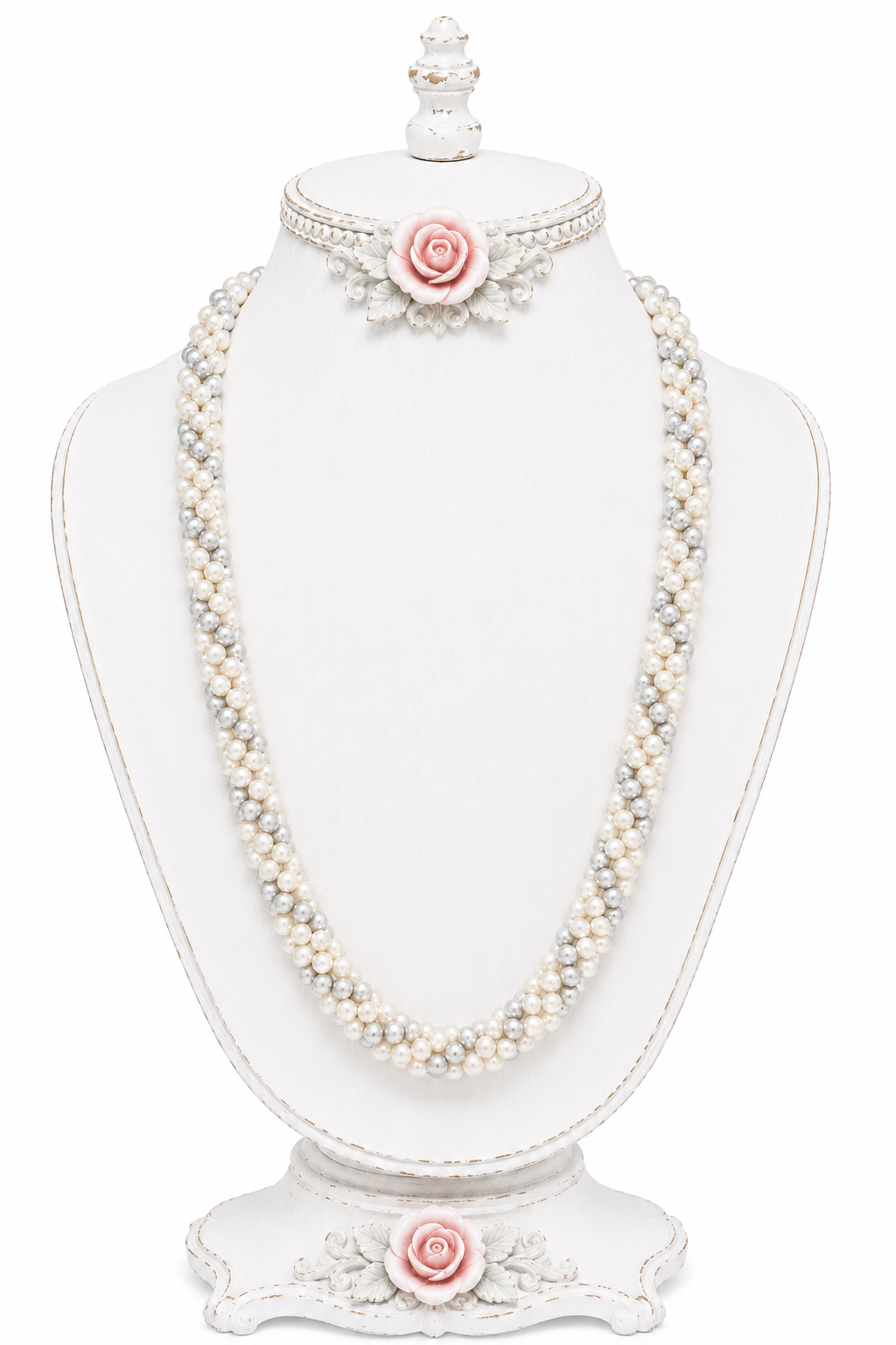 Vintage Triple-Strand Faux Pearl Necklace | Elegant Layered Pearl Statement Necklace | 27” Long