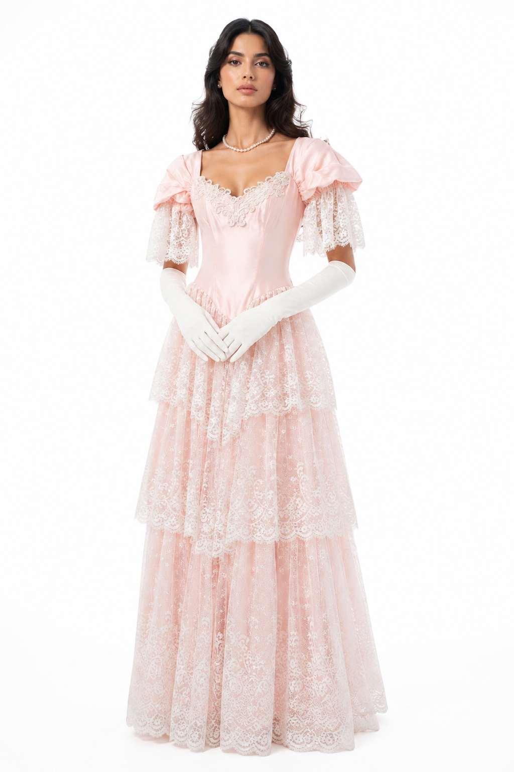 Vintage 1970s–80s Alfred Angelo Pink Lace Ruffle Gown | Romantic Prairie Maxi Dress | (5/6) S/M Made in USA