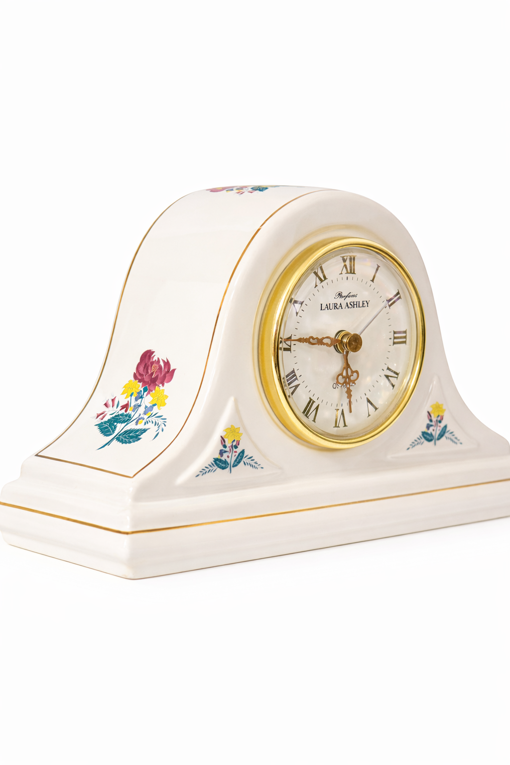 Vintage Laura Ashley Mantel Clock with Gold Accents & Floral Details