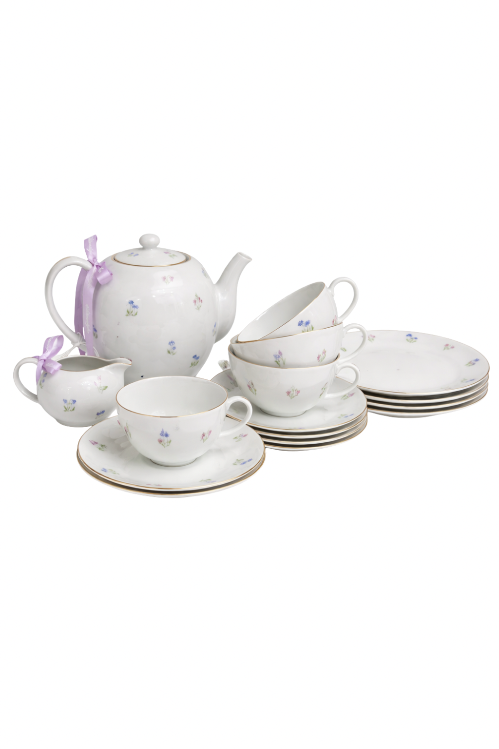 Vintage Floral Porcelain Tea Set | 15-Piece Cottagecore Teapot & Teacup Set with Saucers and Dessert Plates
