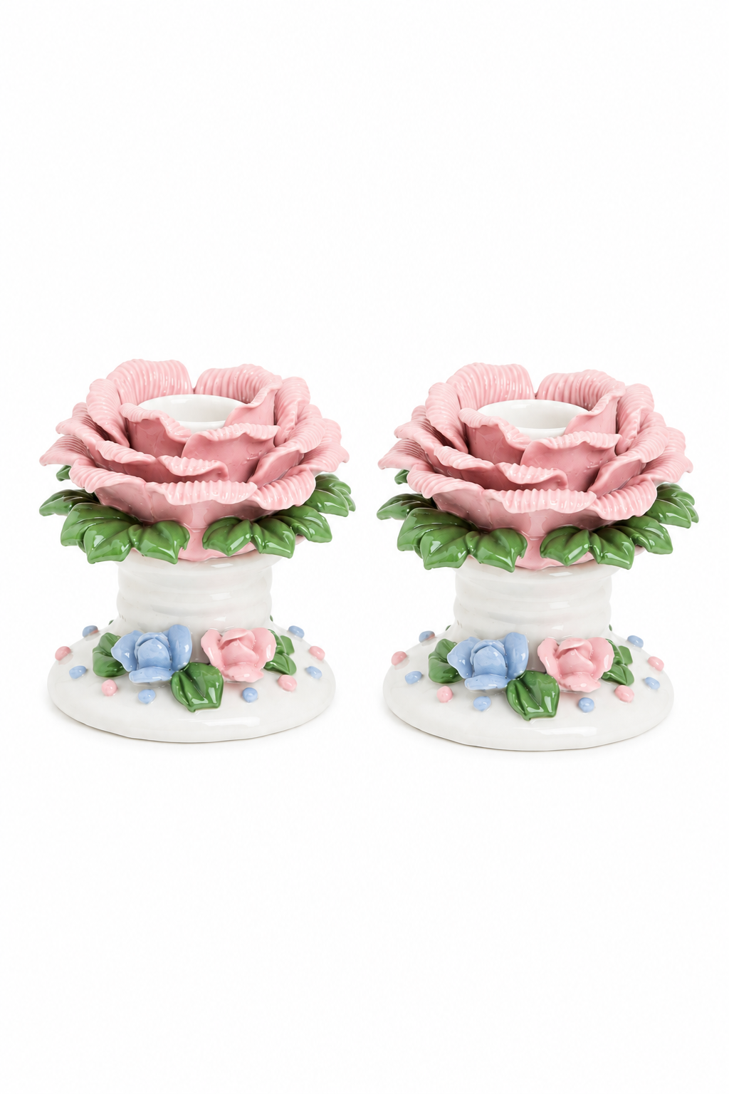 Vintage 1970s Porcelain Rose Candle Holders | Set of 2 | Pink Floral Taper Candlesticks | Romantic Cottage Décor