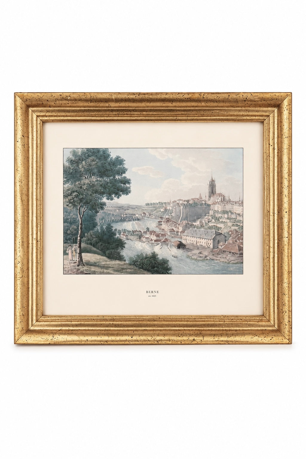 Framed “Berne en 1825” Reproduction Art Print | Vintage Gold-Tone Frame