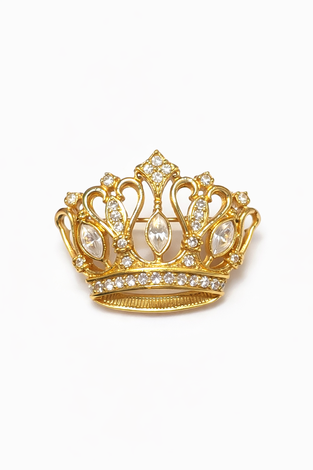 Vintage Kenneth J. Lane for Avon Crown Brooch/Pin | Gold-Tone Rhinestone Royal Design