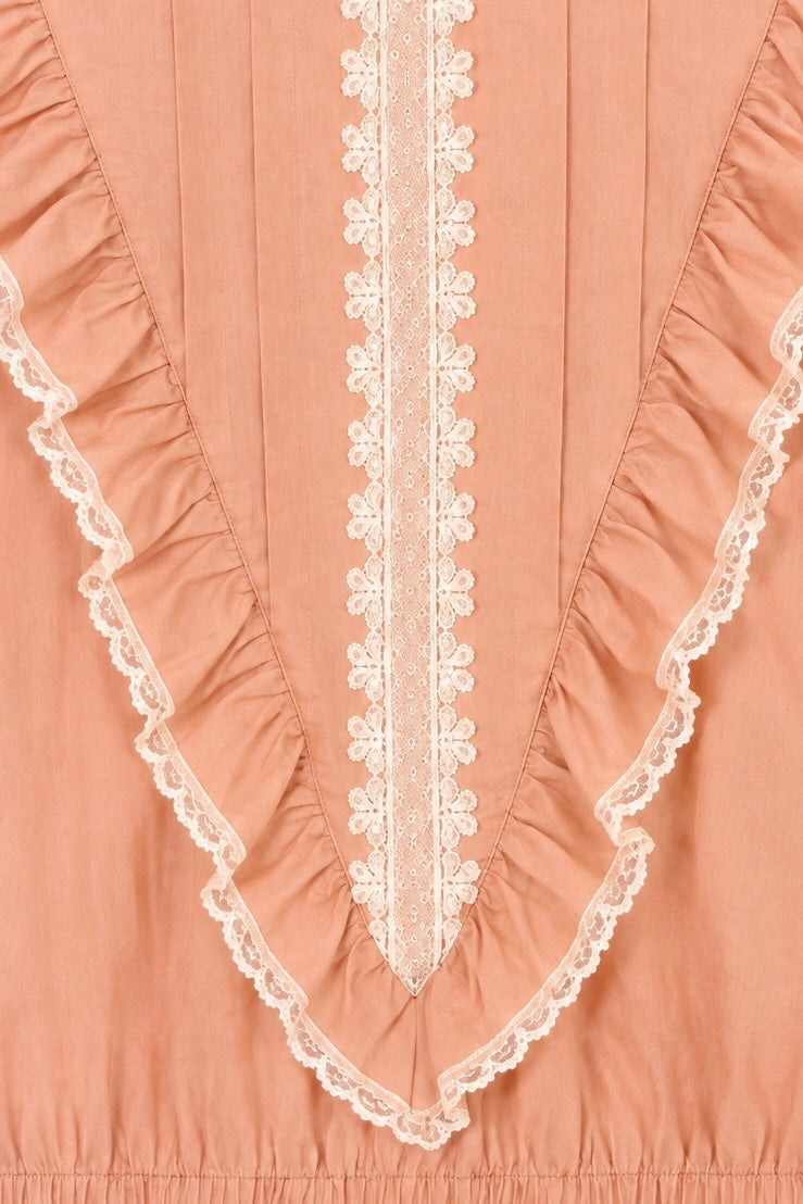 Vintage 1970s Gunne Sax Peach Prairie Dress | Victorian Lace Ruffle Dress – Size 7