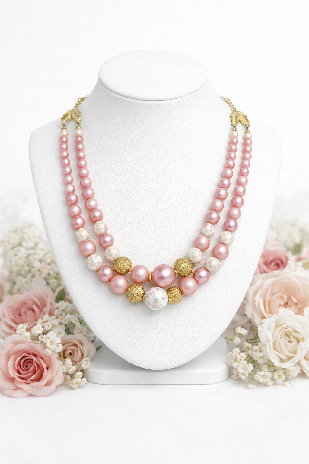 Vintage blush Royale Double Strand Pearl Necklace
