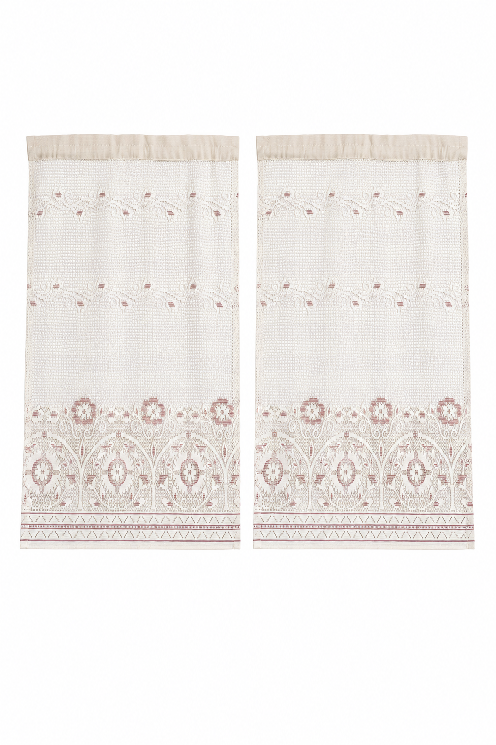 Vintage Sears Cottage Style Café Curtains | Set of 2 Cream & Blush Pink Window Panels | Made in USA