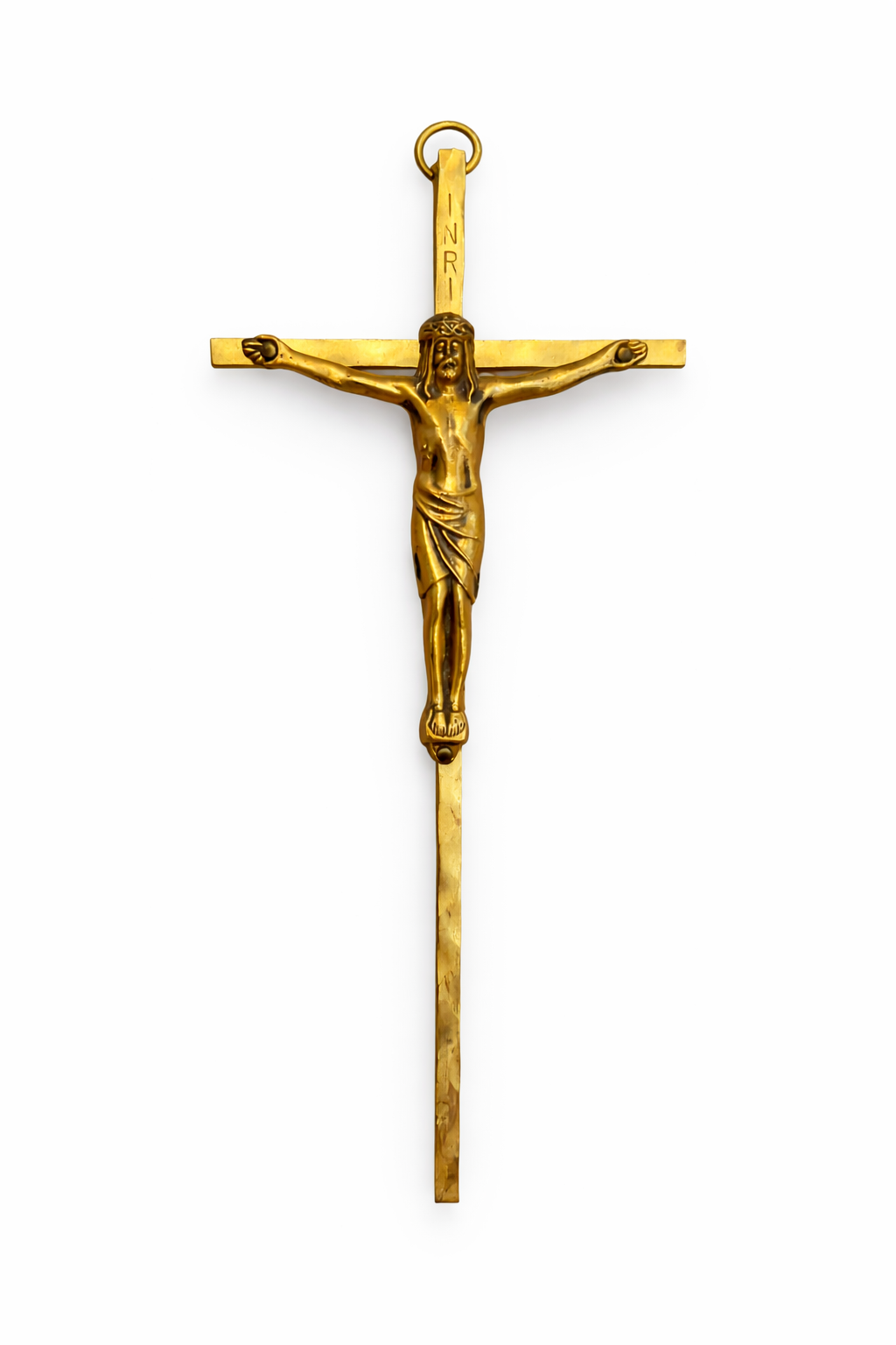Vintage 1950s–1960s Brass Crucifix – European Religious Wall Cross (Germany or Italy)