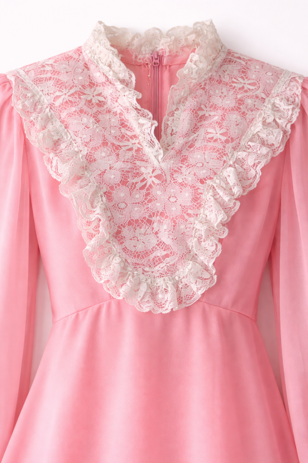 Vintage 1970s Bubblegum Pink Maxi Gown | Lace Detail, Romantic Prairie Style Size XS–S