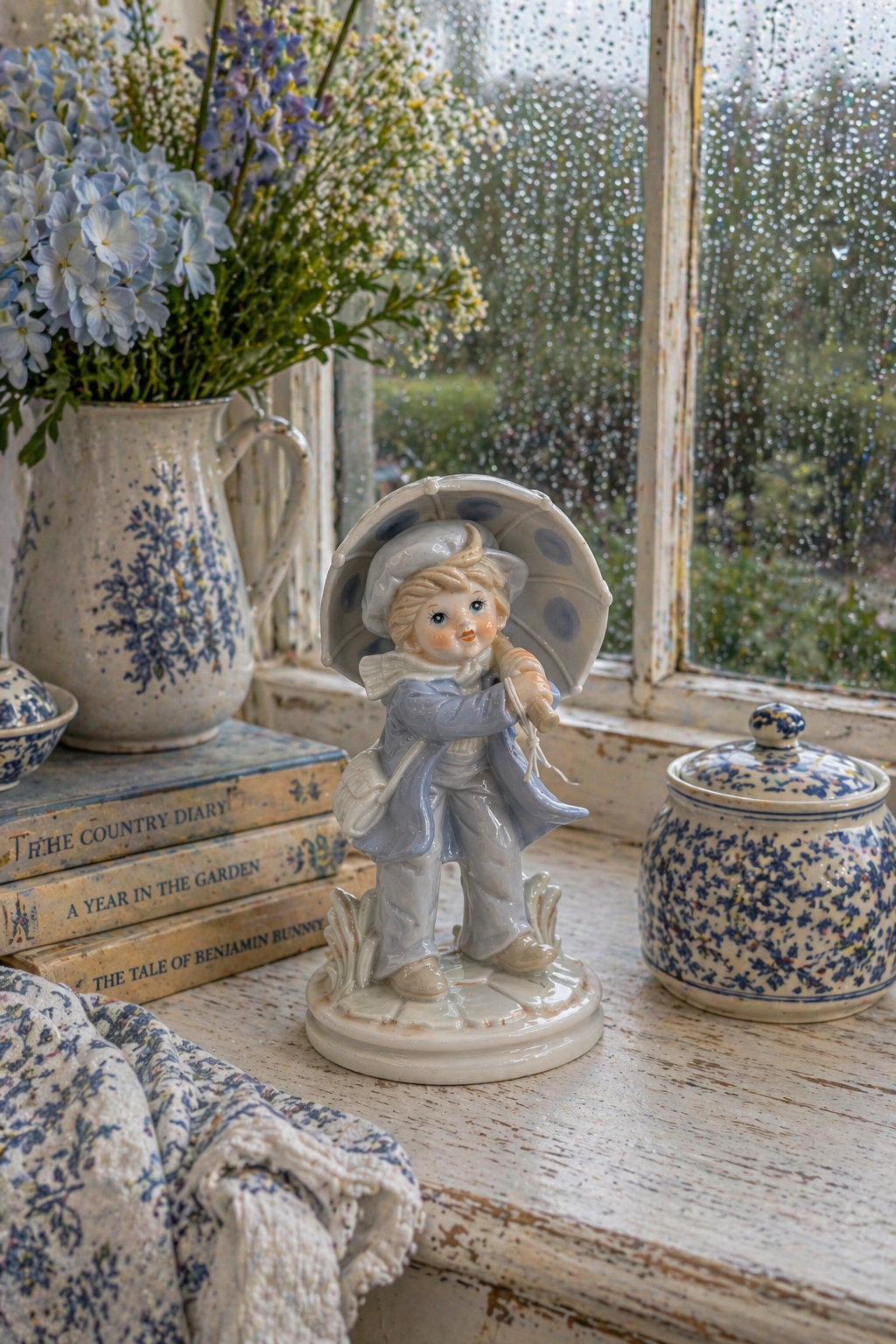 Vintage KPM Blue Boy with Umbrella Figurine | Porcelain Child Figure