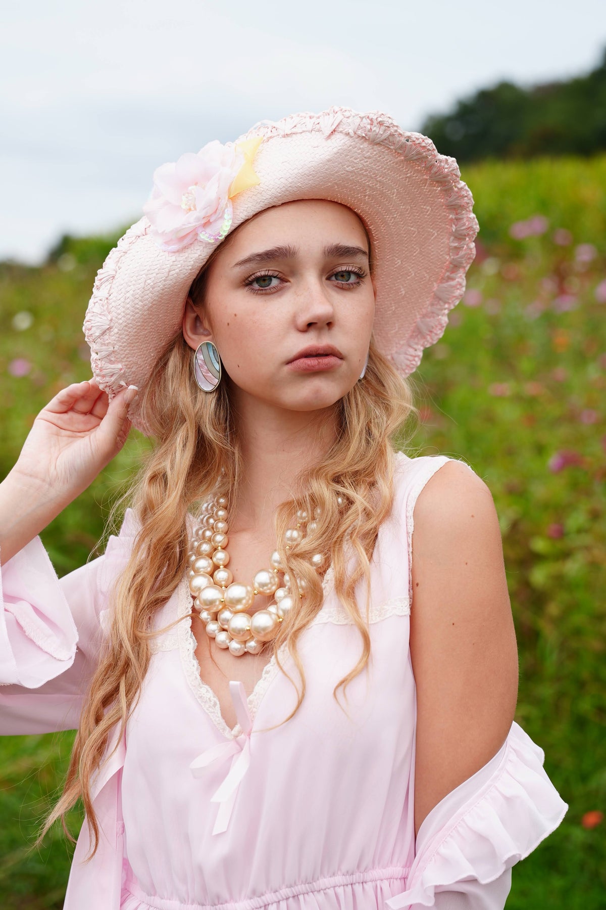 Romantic Pink Floral Wide-Brim Hat – Vintage-Inspired Cowgirl Hat
